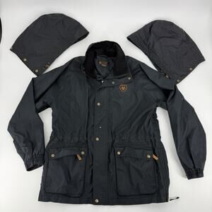 Ariat Chore Jacket COAT Embroidered Patch Hooded BLACK Canvas Womens M (Run Big)